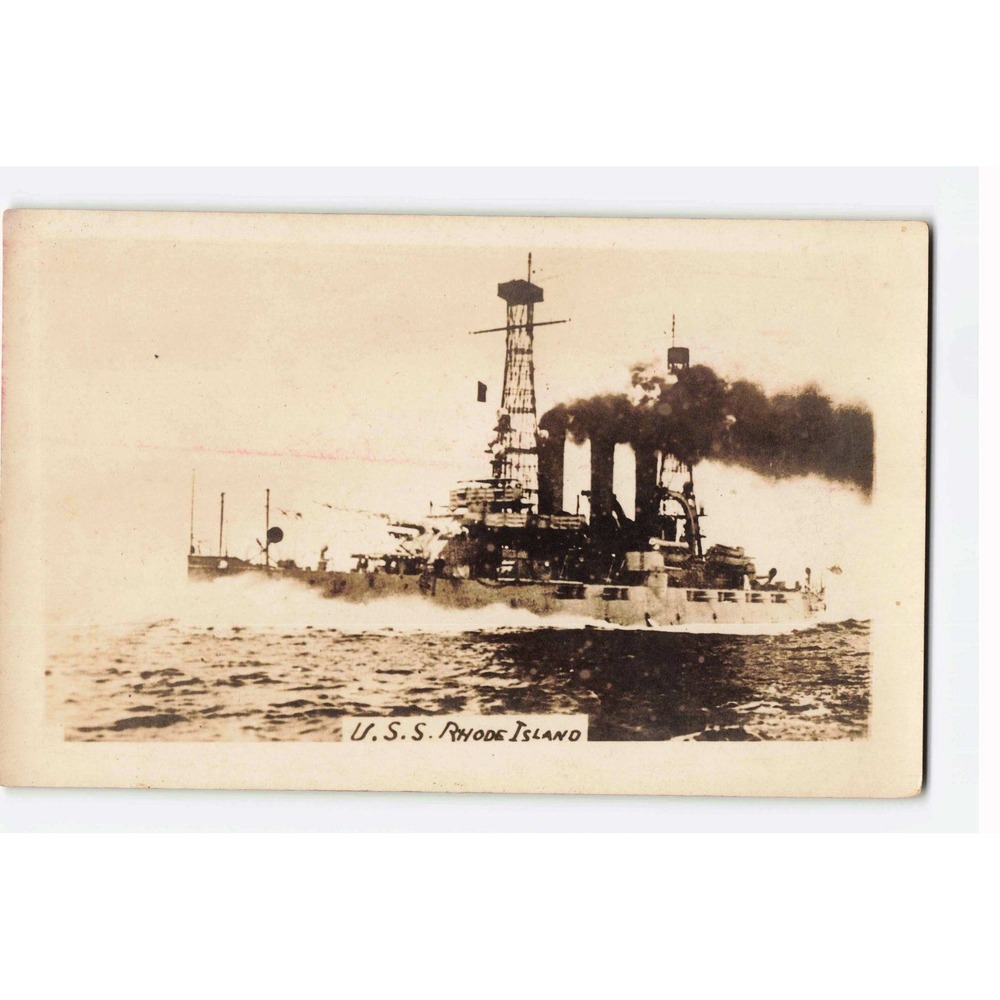 Vintage USS Rhode Island Battleship RPPC AZO Real Photo Postcard Naval History